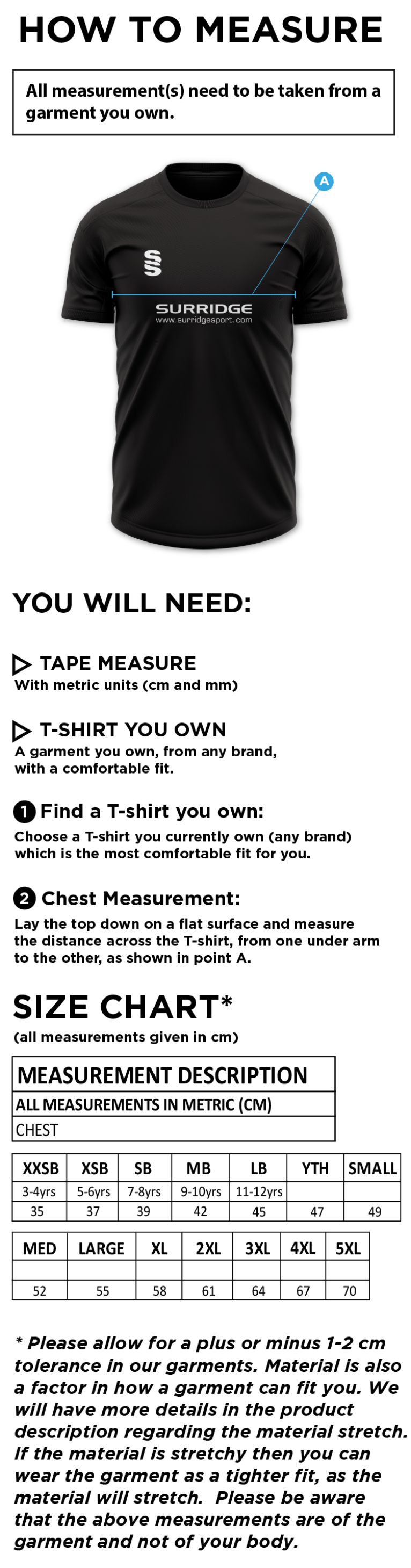 Tor FC - Dual Games Shirt - Size Guide