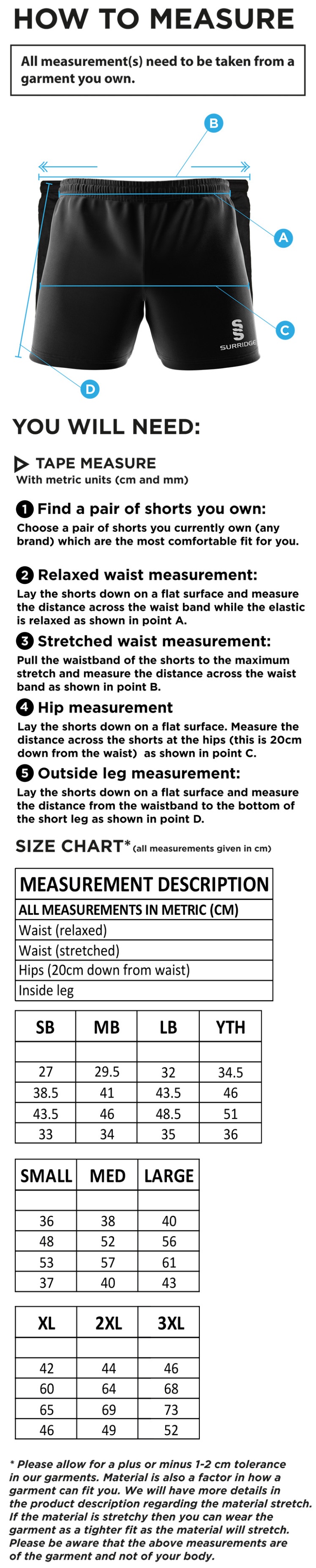 Tor FC - Performance Gym Short - Size Guide
