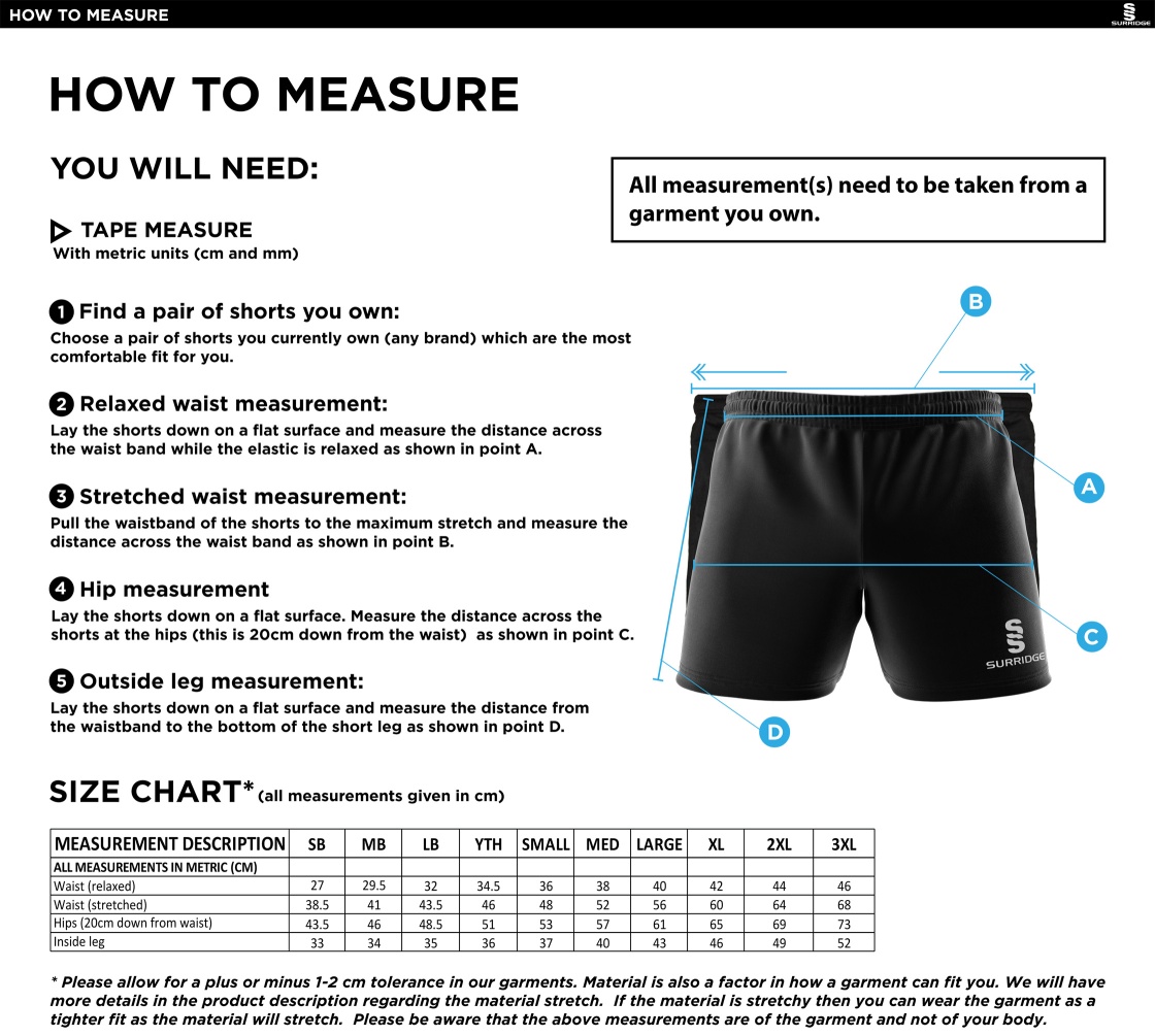 Tor FC - Performance Gym Short - Size Guide